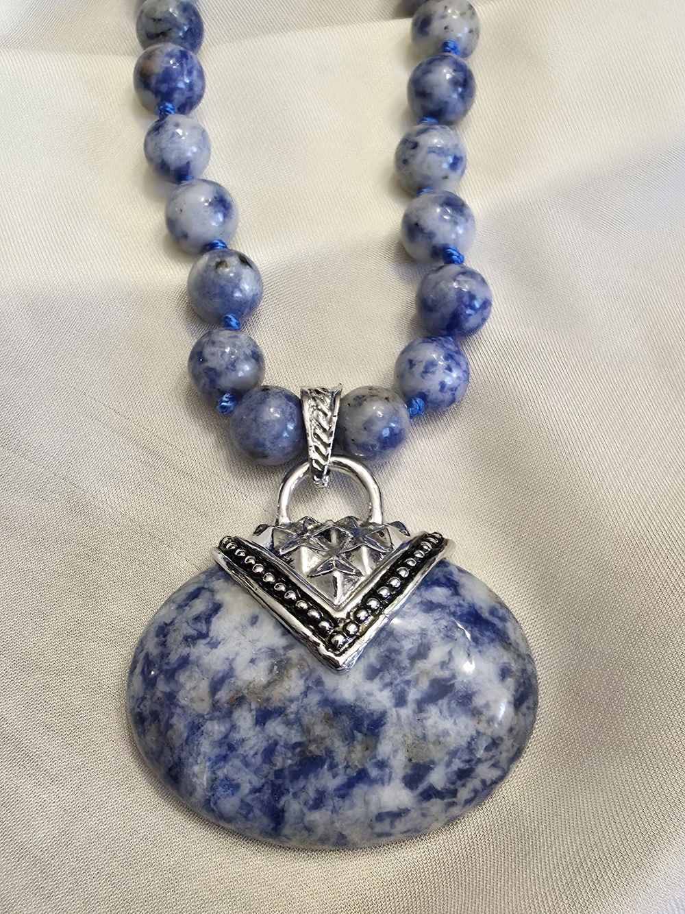 Blue Sodalite Beaded Pendant Necklace - Designer Style